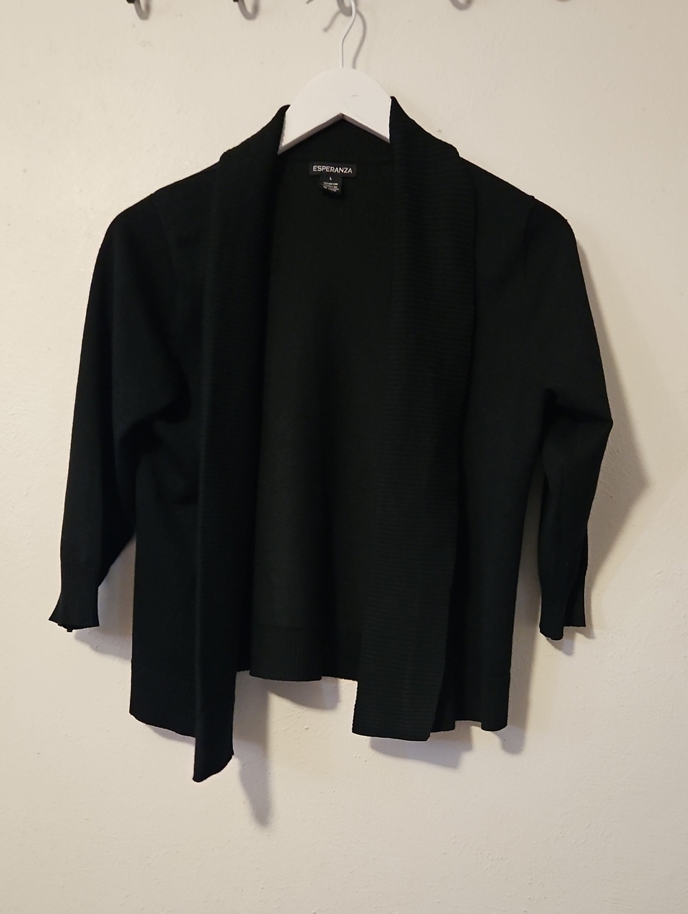 ESPERANZA Black Open-Front Women's Sweater Cardigan L